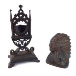 A 19TH CENTURY RUSSIAN CAST IRON POCKET WATCH STAND Gothic form throne mark to base, together with
