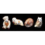 ROYAL CROWN DERBY, A COLLECTION OF FOUR PORCELAIN PAPERWEIGHTS 'Armadillo L1X', 'Panda LV11', 'Teddy