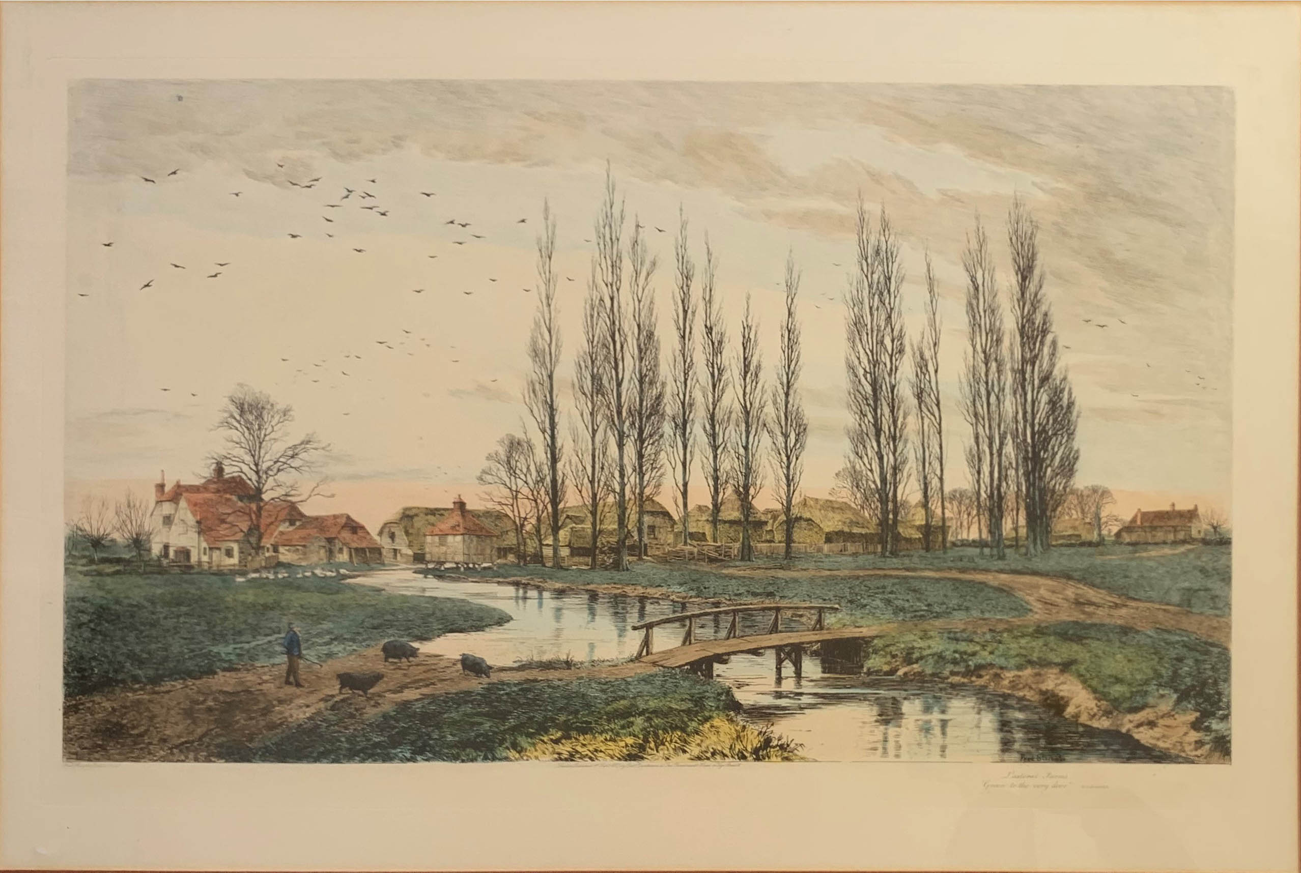 AFTER FREDERICK ALBERT SLOCOMBE, A LARGE COLOURED ENGRAVING Landscape view, titled 'Pastoral Farms