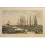 AFTER FREDERICK ALBERT SLOCOMBE, A LARGE COLOURED ENGRAVING Landscape view, titled 'Pastoral Farms