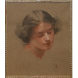ATTRIBUTED TO FREDERIC LORD LEIGHTON, P.R.A., R.W.S., 1830 - 1896, CHALK ON BUFF GREY PAPER Portrait