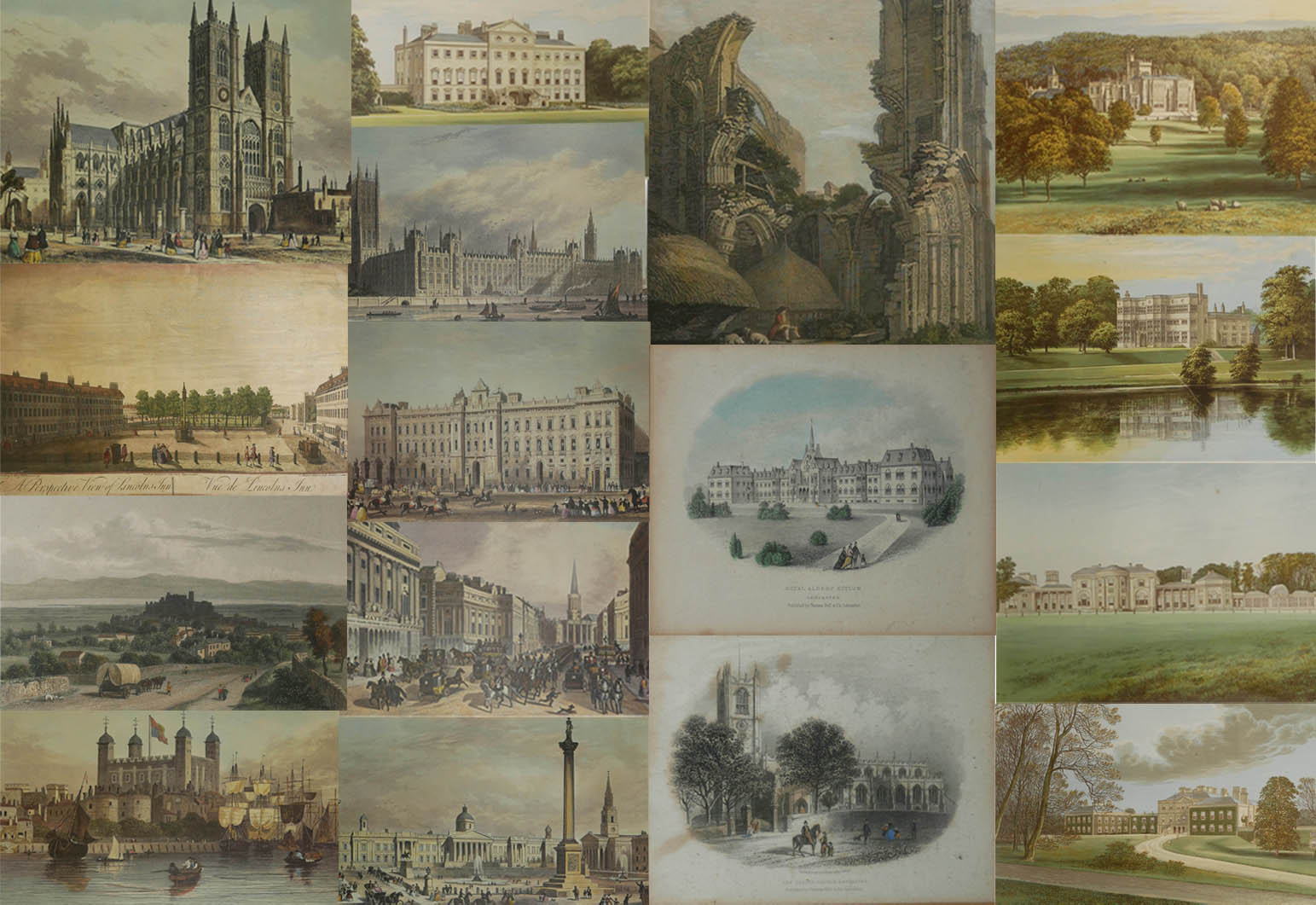 A COLLECTION OF SEVENTEEN 18TH/19TH AND 20TH CENTURY COLOURED ENGRAVINGS AND PRINTS Landscape views,