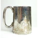 A VICTORIAN SILVER TANKARD Having fine engraved decoration of classical form swags, hallmarked '