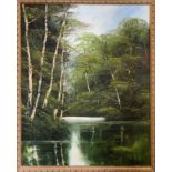 EVANS, 20TH CENTURY OIL ON CANVAS Wooded river landscapes, signed lower left, gilt framed. (sight