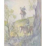 FRANK REYNOLDS 1876-1953 Pencil and crayon Cowboys on horseback in landscape