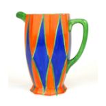 CLARICE CLIFF, AN EARLY ART DECO ATHENS FORM JUG Fabulously painted with strong geometric panels