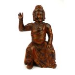 A 19TH CENTURY CHINESE CARVED WOODEN FIGURE OF GUAN GONG (35.5cm) Condition: some old restoration on
