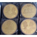 FOUR 24CT GOLD PLATED COMMEMORATIVE 'JUMBO SIZE' PROOF COINS The Accession of Queen, 1952, The