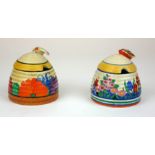 CLARICE CLIFF, BIZARRE RANGE, A SMALL BEEHIVE HONEY POT AND COVER In 'Gayday Pattern', painted in