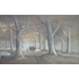 AN EARLY 20TH CENTURY CONTINENTAL OIL ON BOARD field workers returning with horse and cart on the