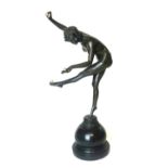 AFTER CLAIRE JEANNE ROBERTE, 1880 - 1950, BRONZE STATUE Titled 'The Juggler', on a black marble