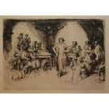 ARTHUR WILLIAM HEINTZELMANN, 1904 - 1965, BLACK AND WHITE ENGRAVING Interior tavern scene with