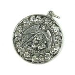 A LARGE ART NOUVEAU SILVER SAINT CHRISTOPHER. (diameter 6.2cm) Condition: good