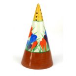 CLARICE CLIFF, A CONICAL SUGAR SIFTER In 'Crocus' pattern (also called 'Autumn Crocus'), painted