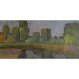 20TH CENTURY ITALIAN SCHOOL OIL ON CANVAS River landscape, inscribed verso, gilt framed and