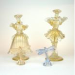 A PAIR OF MID 20TH CENTURY ITALIAN MURANO GLASS HAND BLOWN CARNIVAL DANCERS Both raised on