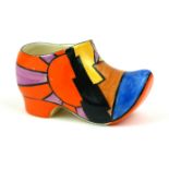 CLARICE CLIFF, BIZARRE RANGE, A POTTERY MODEL OF A CLOG, CIRCA 1929 In 'Sunray' pattern, painted