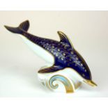 ROYAL CROWN DERBY, STATUE OF A DOLPHIN Gold buttons. (9cm) Condition: good