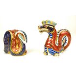 ROYAL CROWN DERBY, TWO FIGURES, DRAGON AND SERPENT. (tallest 12cm) Condition: good