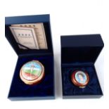 HALCYON DAYS,TWO ENAMEL COMMEMORATIVE BOXES 2004 Roger Bannister box and Queen Elizabeth Diamond