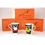 A SET OF EIGHT CLARICE CLIFF DESIGN BONE CHINA BEAKERS In 'Age of Jazz' pattern, recreated in