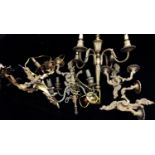 A COLLECTION OF FOUR 20TH CENTURY BRASS WALL SCONCE With Rococo design scrolled decoration, together