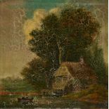FOLLOWER OF JOHN CONSTABLE, 19TH CENTURY OIL ON PANEL River landscape, with watermill, figures and a