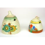 CLARICE CLIFF, A LYNTON SHAPE HONEY POT AND COVER In 'Honeydew' pattern, bearing printed factory