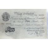 A 1949 WHITE FIVE POUND NOTE Number 085598, signed 'PS Beale', in a protective pouch. Condition: