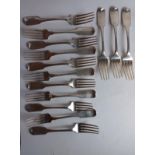 A SET OF FOURTEEN GEORGIAN IRISH SILVER DINNER FORKS Fiddle pattern hallmarked M. West Richard