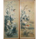 A PAIR OF LATE 19TH CENTURY/EARLY 20TH CENTURY CHINESE WATERCOLOUR PAINTINGS ON SILK Exotic birds in