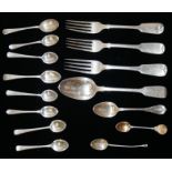A COLLECTION OF GEORGIAN AND LATER SILVER FLATWARE Including a pair of dinner forks, hallmarked