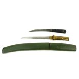 AN EARLY 20TH CENTURY JAPANESE DAGGER With plain form green wooden handle and sheath, together
