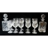 EDINBURGH CRYSTAL, TWO DECANTERS, SIX LARGE AND SIX SMALL WINE GLASSES. Condition: good