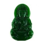 A CHINESE JADE CARVED BUDDHA PENDANT Seated pose, clutching a vessel. (approx 8cm) Condition: good