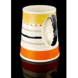 SUSIE COOPER, AN ART DECO TANKARD With integral handle and hand painted orange and black decoration,