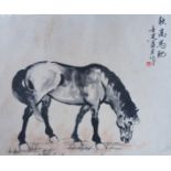 A CHINESE EQUESTRIAN BLACK AND WHITE WATERCOLOUR Study of a horse, signed upper right 'Xinchou'. (