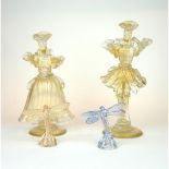 A PAIR OF MID 20TH CENTURY ITALIAN MURANO GLASS HAND BLOWN CARNIVAL DANCERS Both raised on