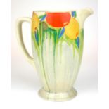 CLARICE CLIFF, AN ATHEUS FORM JUG In 'Delicia' pattern, painted in colours with oranges and