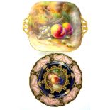 ROYAL WORCESTER, TWO EARLY 20TH CENTURY PORCELAIN 'FRUIT' PLATES Comprising a blush ivory plate,