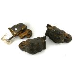 THREE REGENCY PERIOD LARGE BRASS PAW CASTORS. (9cm x 8cm x 13cm) Condition: good