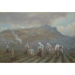 HENRY NOEL, LORD TEIGNMOUTH, SHORE, BRITISH, 1847 - 1925, WATERCOLOUR Field workers tending, signed,