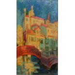 A 20TH CENTURY ITALIAN OIL ON BOARD, VENETIAN CANAL SCENE Framed. (sight 29cm x 39cm, frame 45cm x