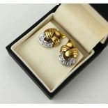A VINTAGE PAIR OF 18CT YELLOW AND WHITE GOLD DIAMOND EARRINGS, CIRCA 1950/1960.