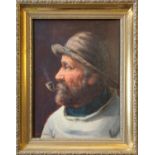 DAVID WOOD HADDON, R.B.A., 1859 - 1914, OIL ON BOARD Portrait of a fisherman smoking a pipe, bearing