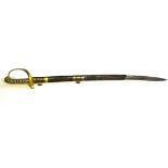 A 19TH CENTURY BRITISH NAVAL OFFICER'S SWORD Having a lion form pommel and shagreen grip with gilt
