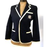 RALPH LAUREN, A VINTAGE NAVY AND WHITE FABRIC CREST JACKET Having a ropetwist monogram to pocket (