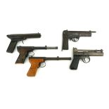 A COLLECTION OF FIVE EARLY 20TH CENTURY AIR PISTOLS A Webley Junior 177, a 'Titan', a 'Warrior'