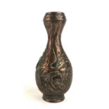 A FINE 19TH CENTURY CHINESE/JAPANESE EXPORT CAST GILT BRONZE BOTTLE FORM VASE Centrally decorated in