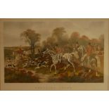 A LARGE LATE 19TH CENTURY HUNTING PRINT Titled 'Breaking Cover', mounted, framed and glazed.